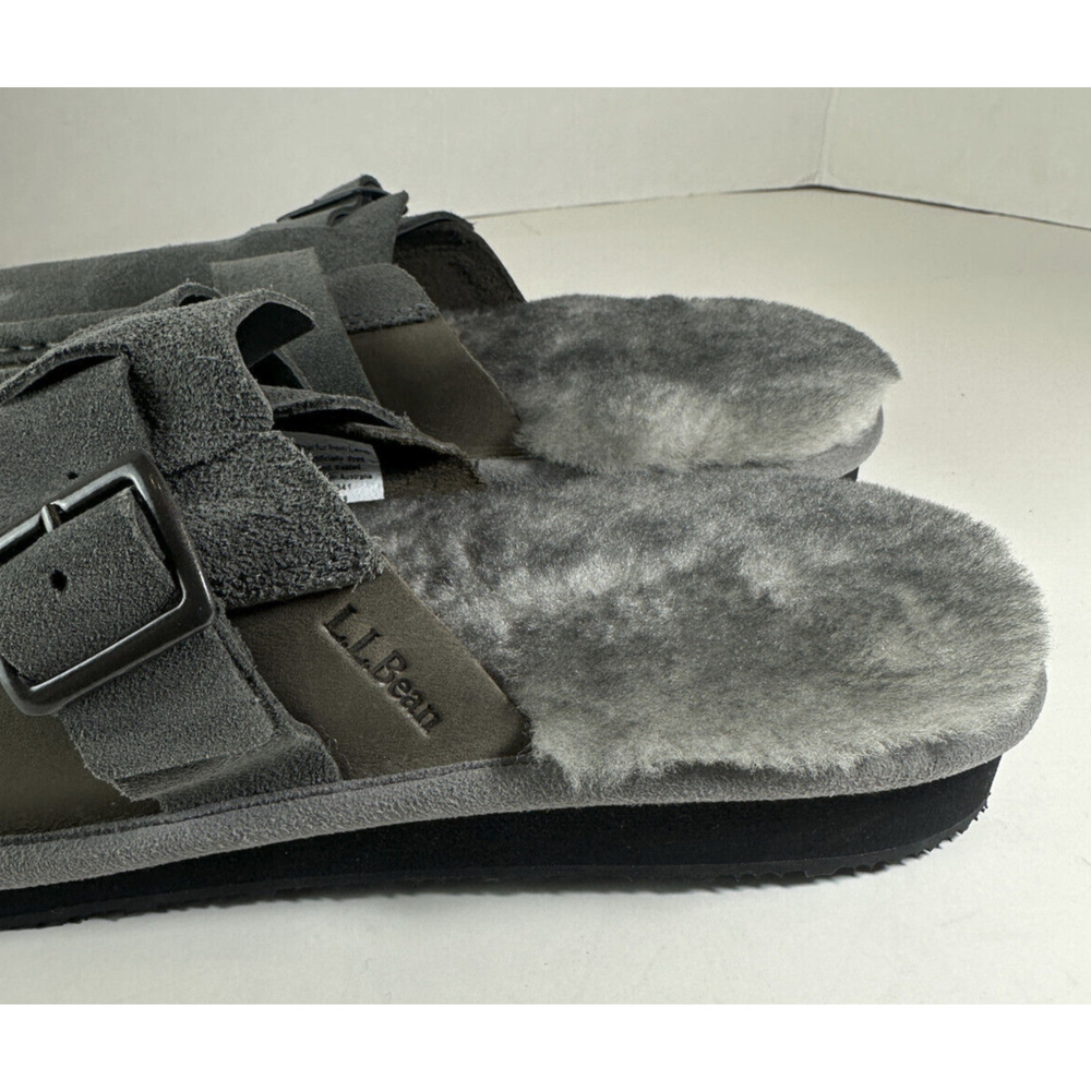LL Bean Wicked Good Slipper Scuffs Shearling Lined Suede Leather Men's Size 10 - Picture 8 of 14